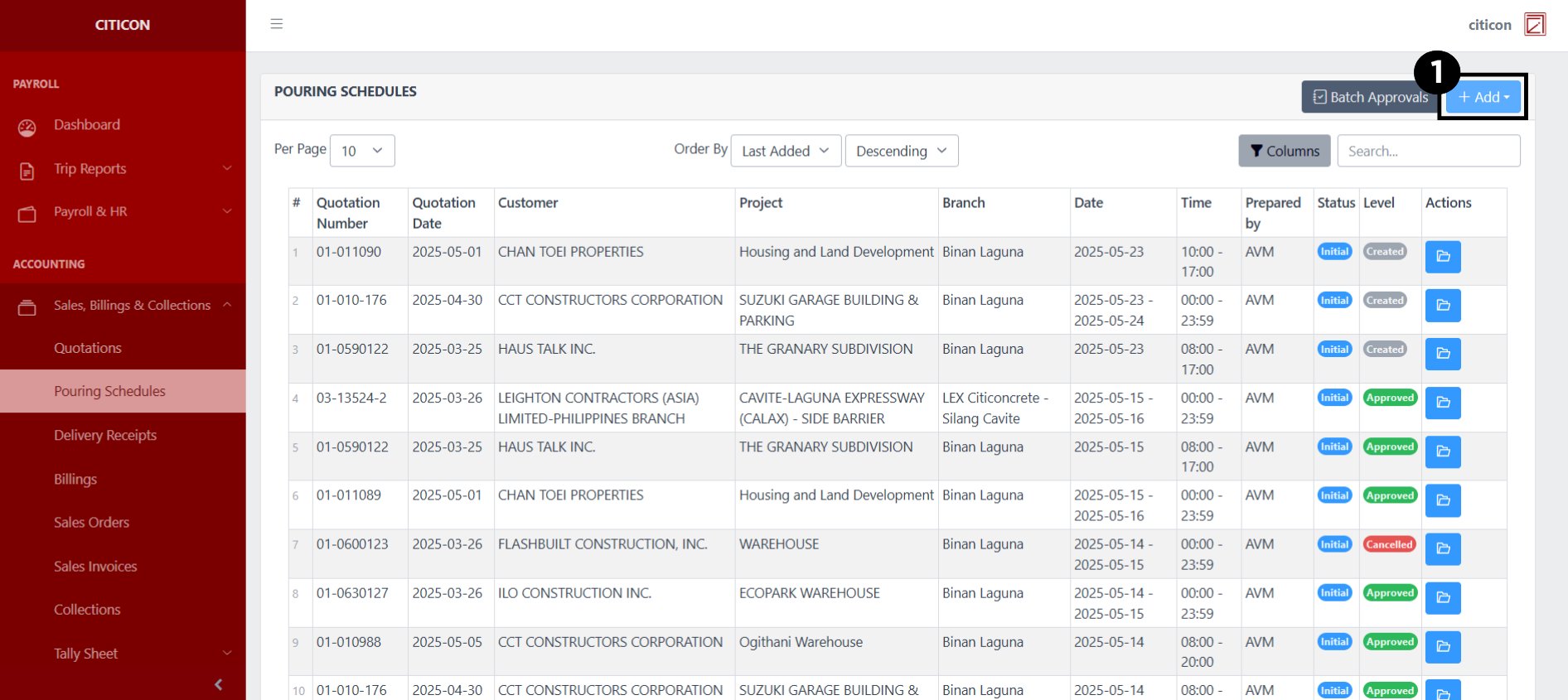 Pouring Schedules Add1