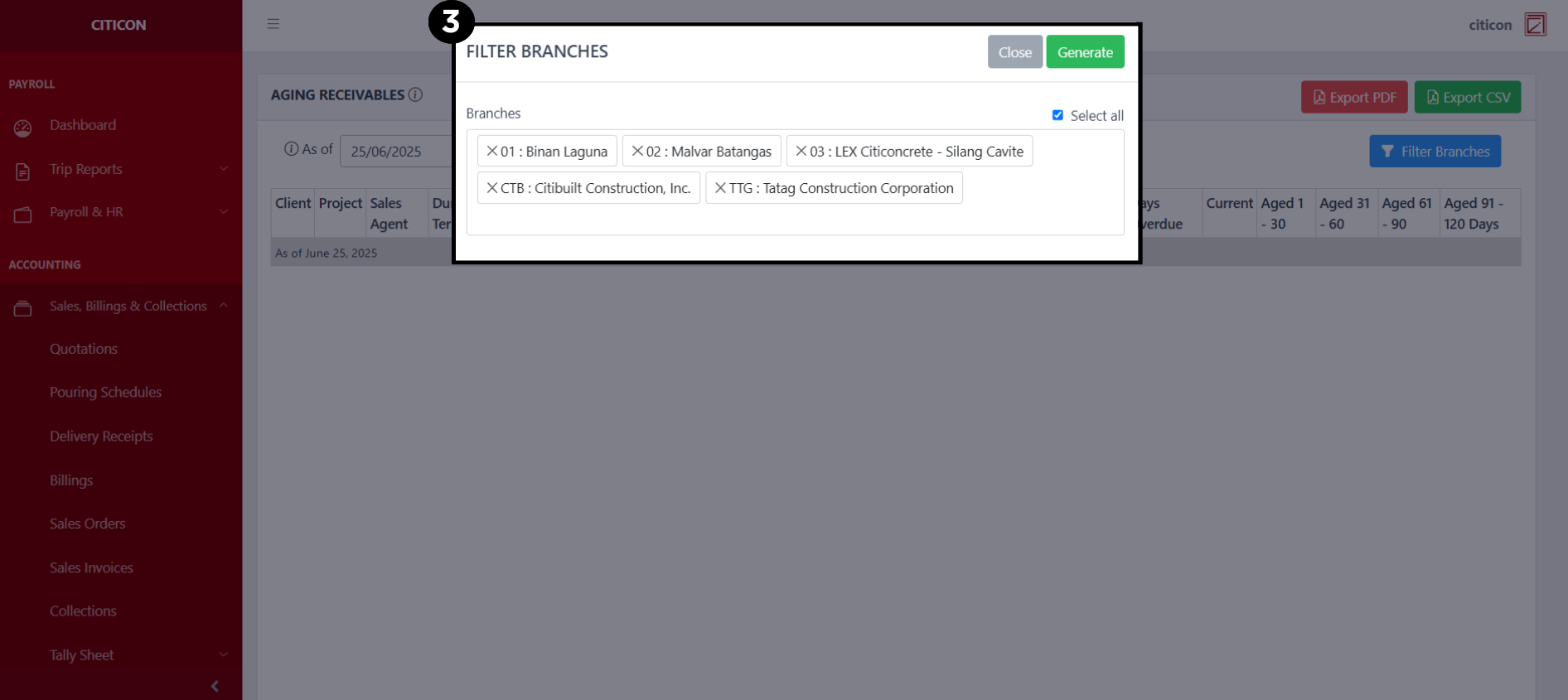 Reports (Aging Receivables) Generate3