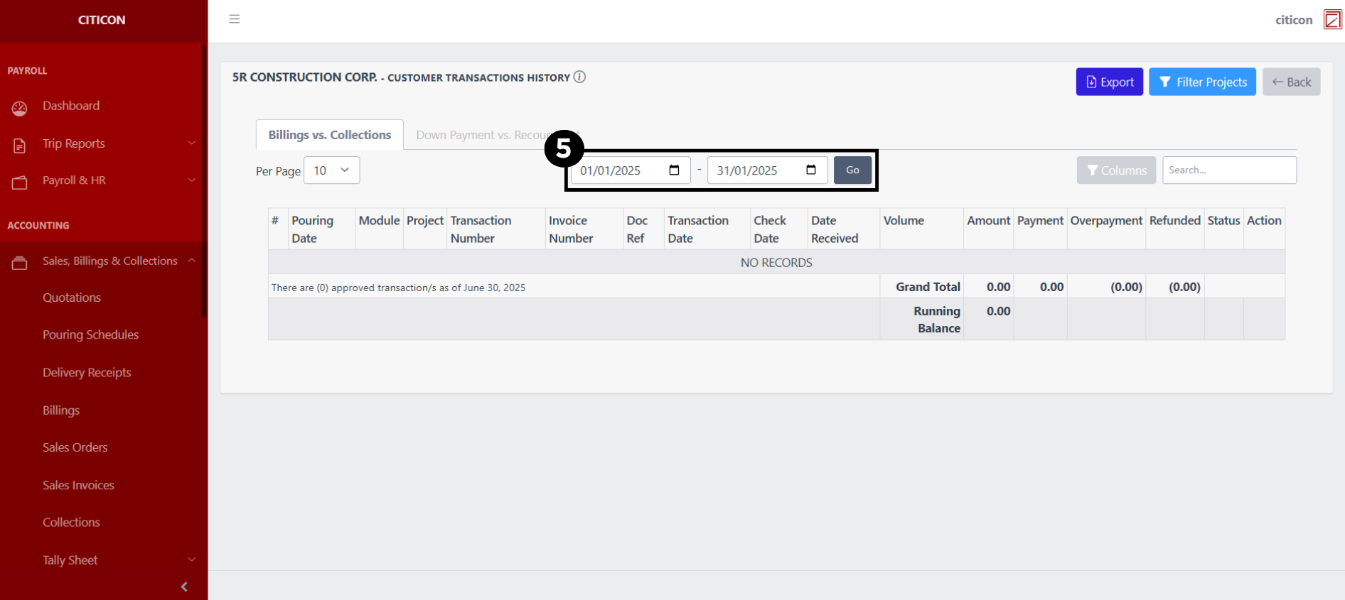 Reports (Customer Transaction History) Generate5