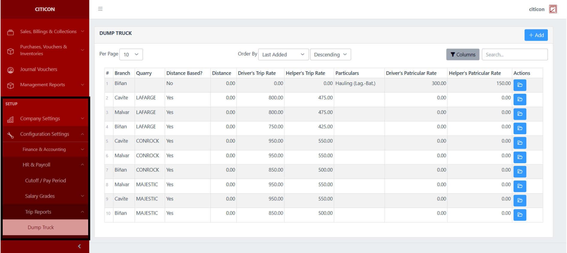 Trip Reports-Dump Truck Index1