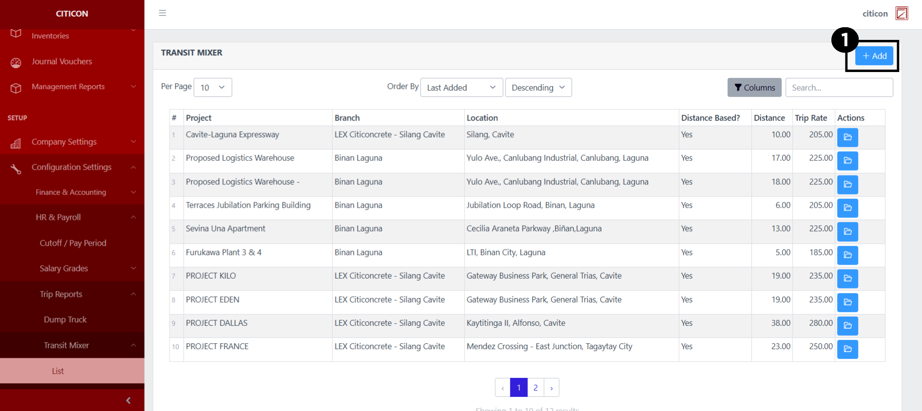 Trip Reports-Transit Mixer-List Add1