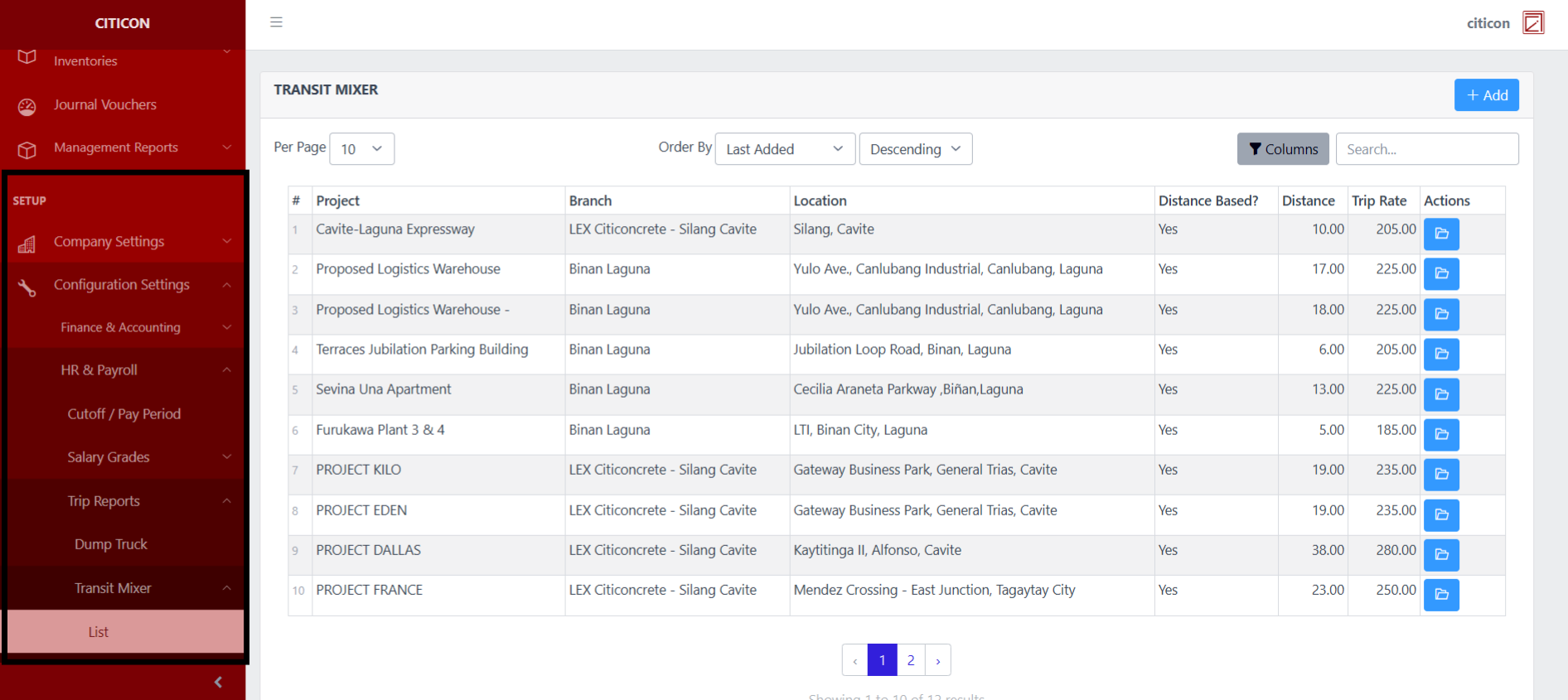 Trip Reports-Transit Mixer-List Index1