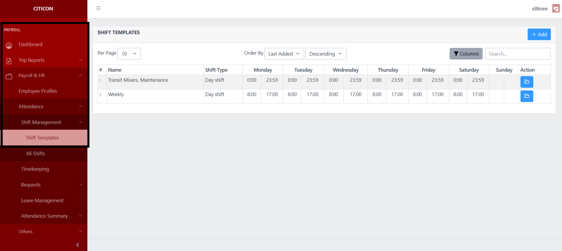 Shift Templates Index1