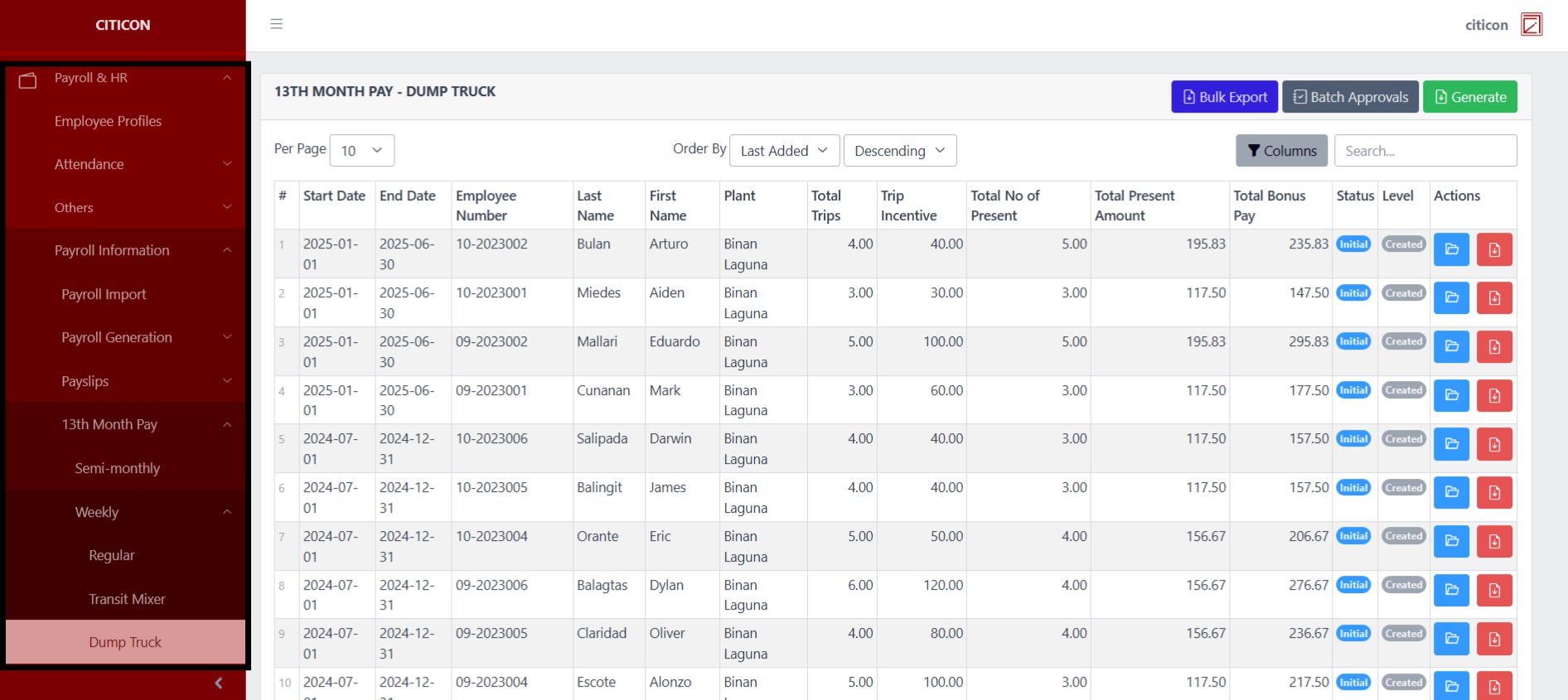 13th Month Pay - Weekly (Dump Truck) Index1
