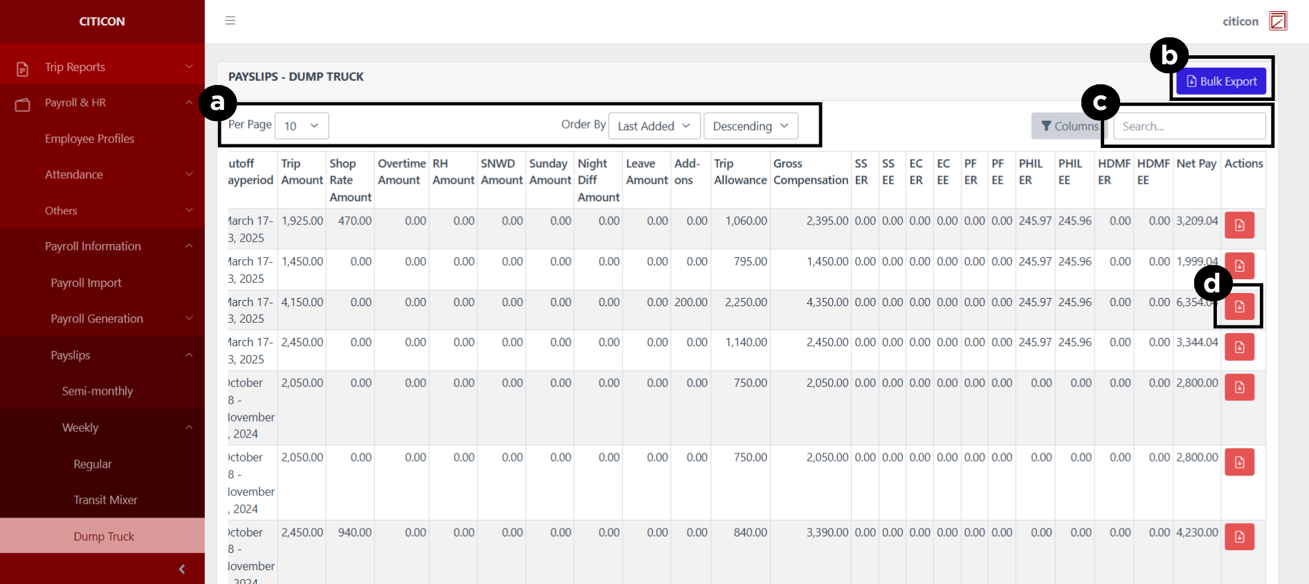 Payslips - Weekly (Dump Truck) Index2
