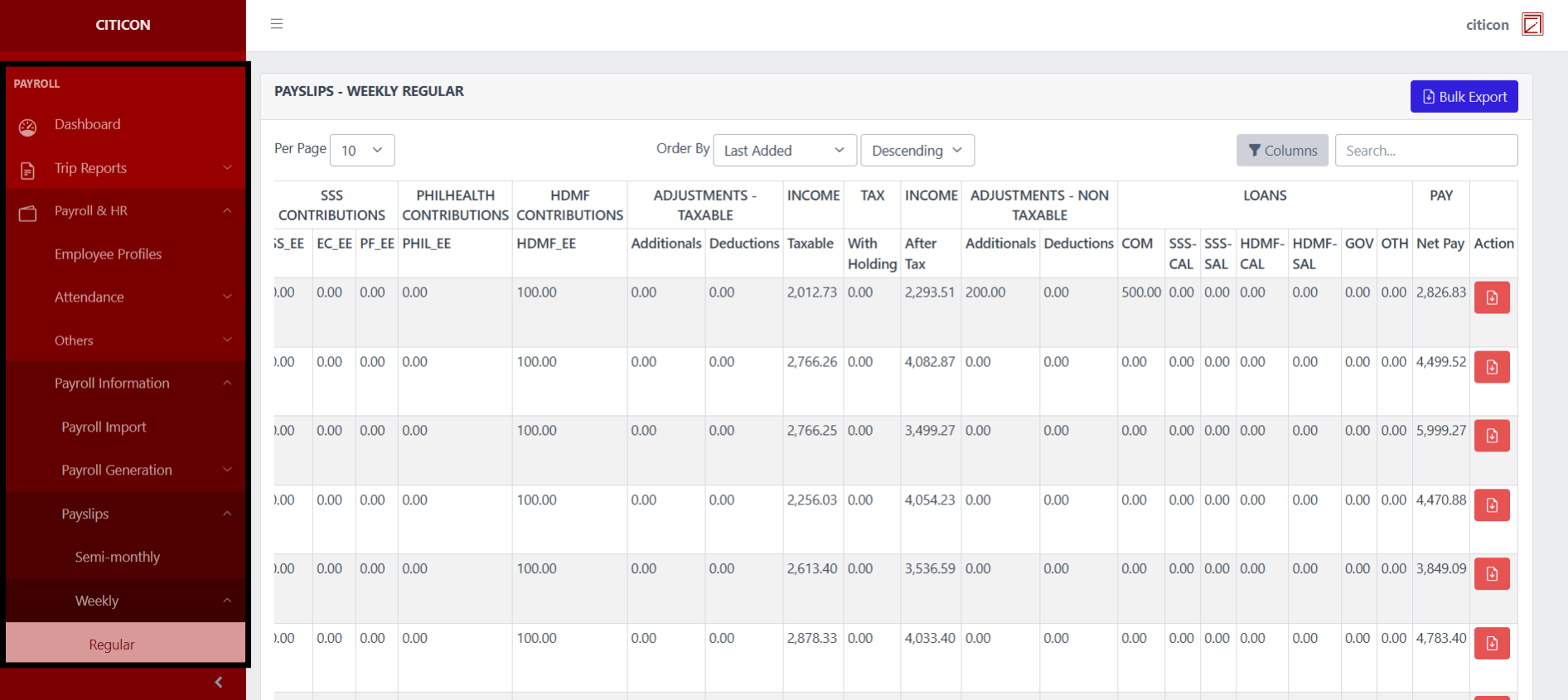 Payslips - Weekly (Regular) Index1