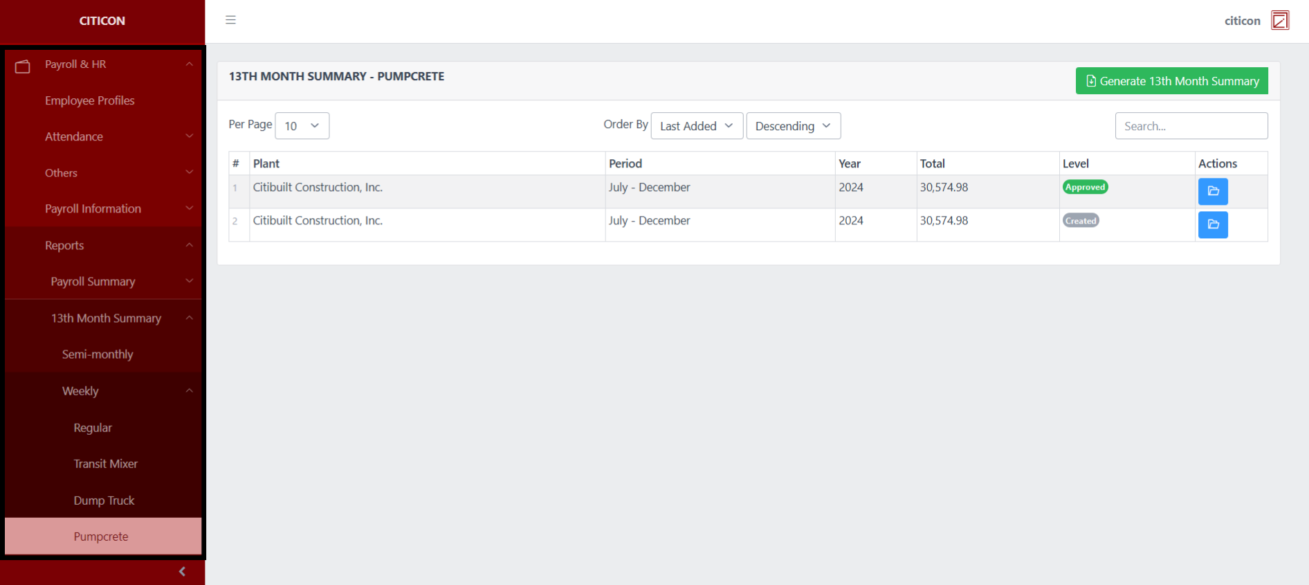 13 Month Summary - Weekly (Pumpcrete) Index1