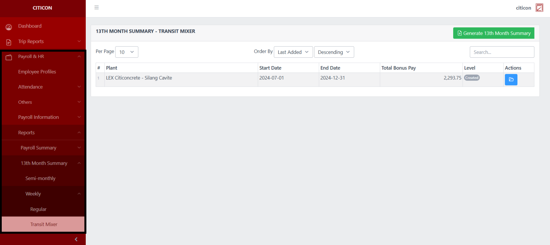 13 Month Summary - Weekly (Transit Mixer) Index1