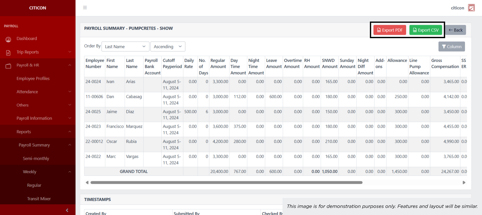 Payroll Summary - Weekly (Transit Mixer) Show3