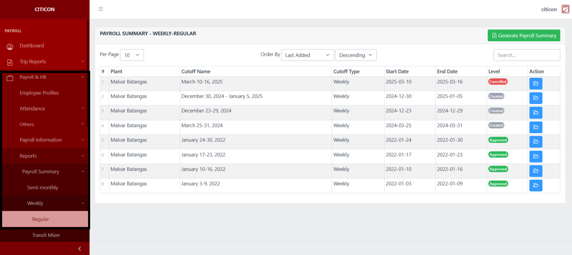 Payroll Summary - Weekly (Regular) Index1