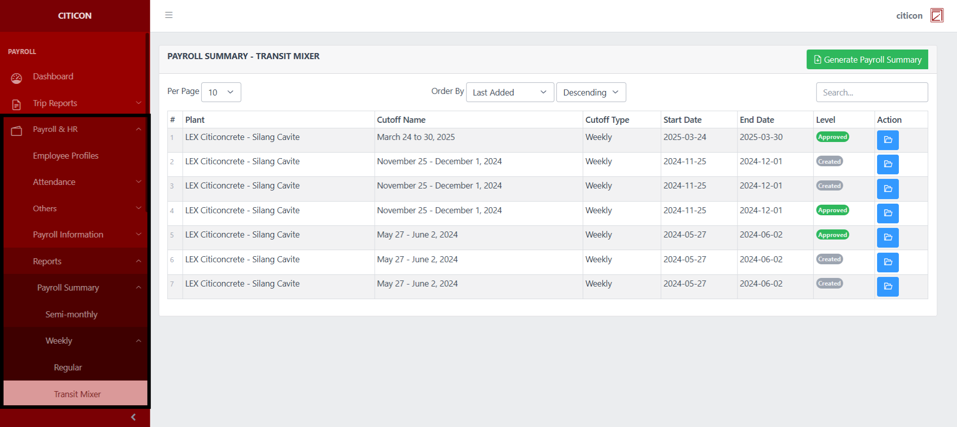 Payroll Summary - Weekly (Transit Mixer) Index1