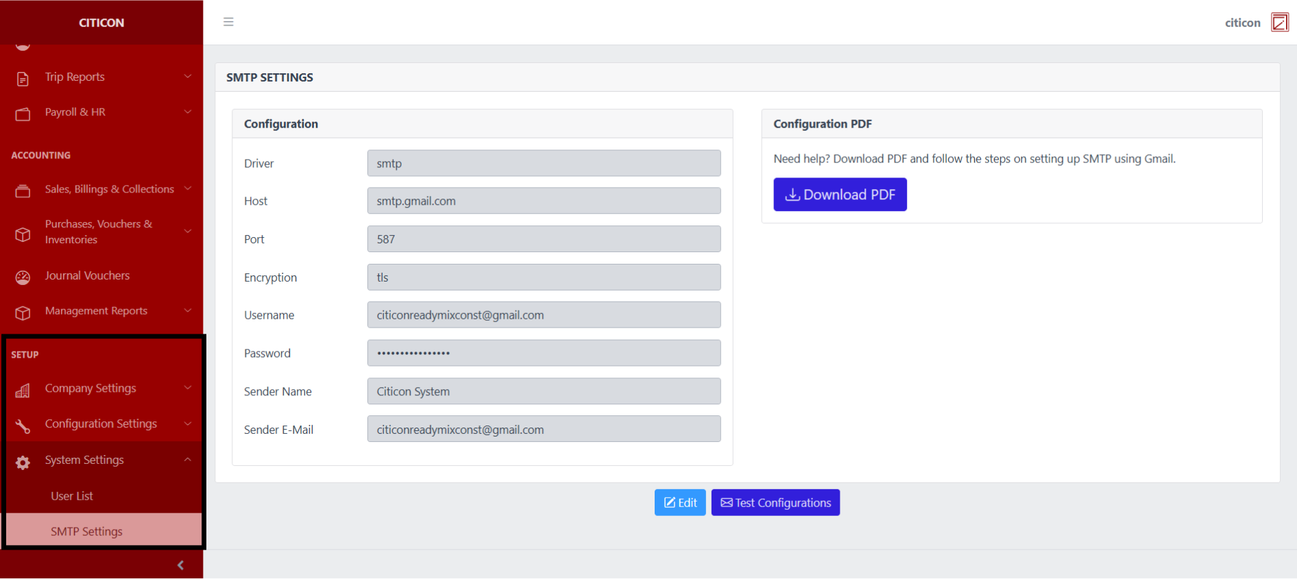 SMTP Settings Index1